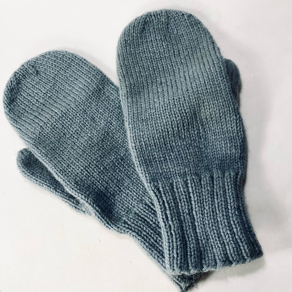 Blue Gray Knit Fall Winter Mittens